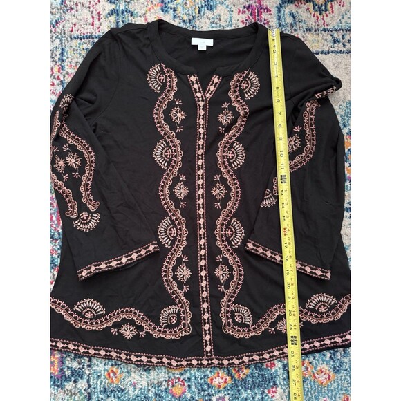 J. Jill Black Embroidered V Neck Boho Tunic Top Women’s Size‎ Small - Picture 6 of 7